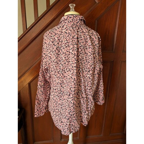 Talbots Woman 18W Pink Black Floral Button-Up Long Sleeve Shirt - Picture 3 of 7